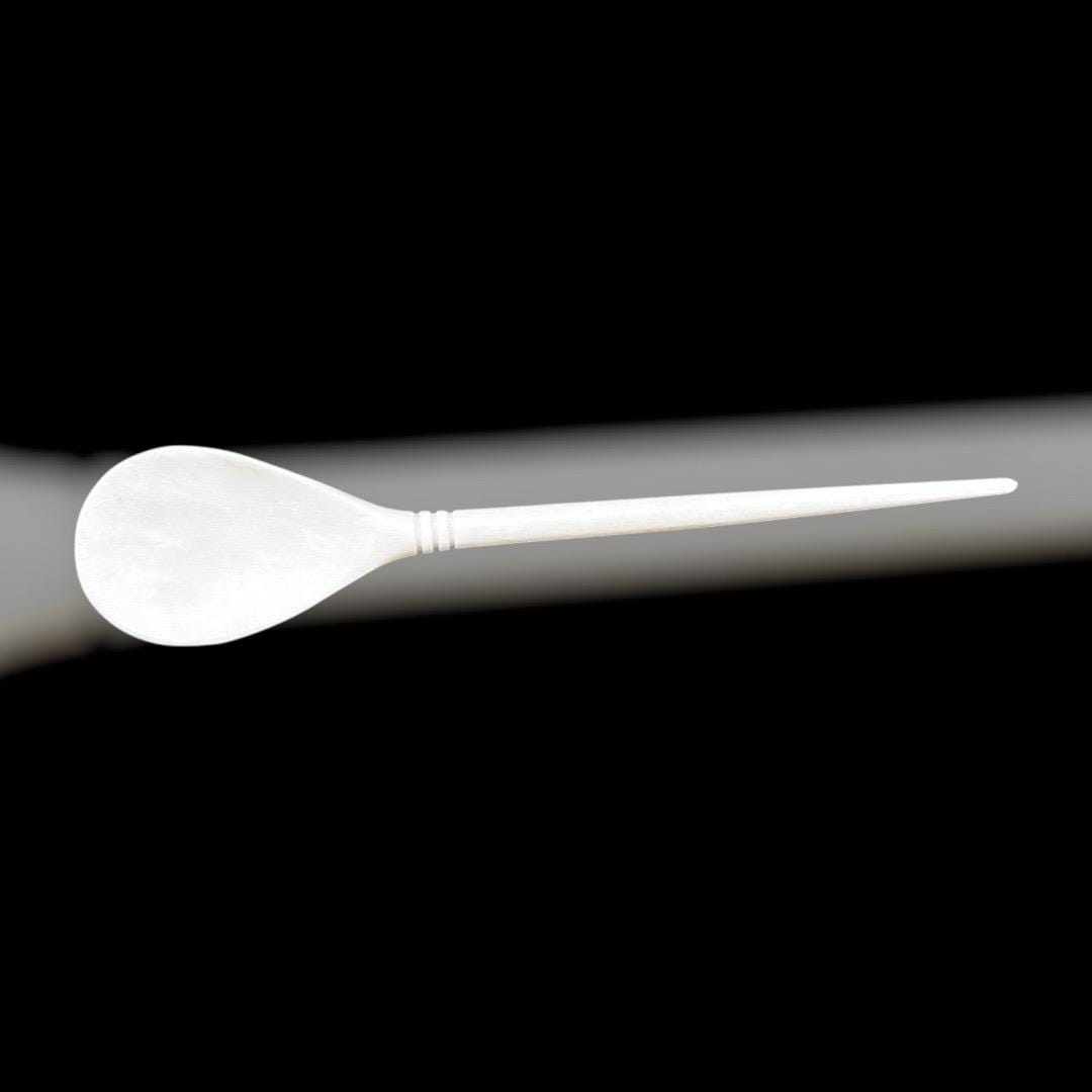 Knochenlöffel in generischer Form der Römerzeit und des Frühmittelalters, polierter Knochen, 16 x 3 cm.