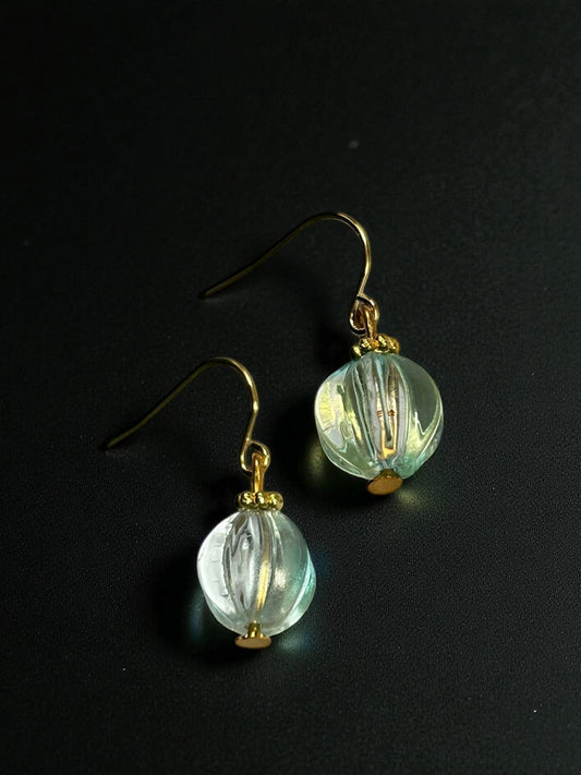 Blaue Melonenperlen-Ohrhänger, eisenzeitlich - römisch, vergoldetes Messing, Glas , vergoldeter antiallergener Edelstahl (Haken), (Kopie) (Kopie)