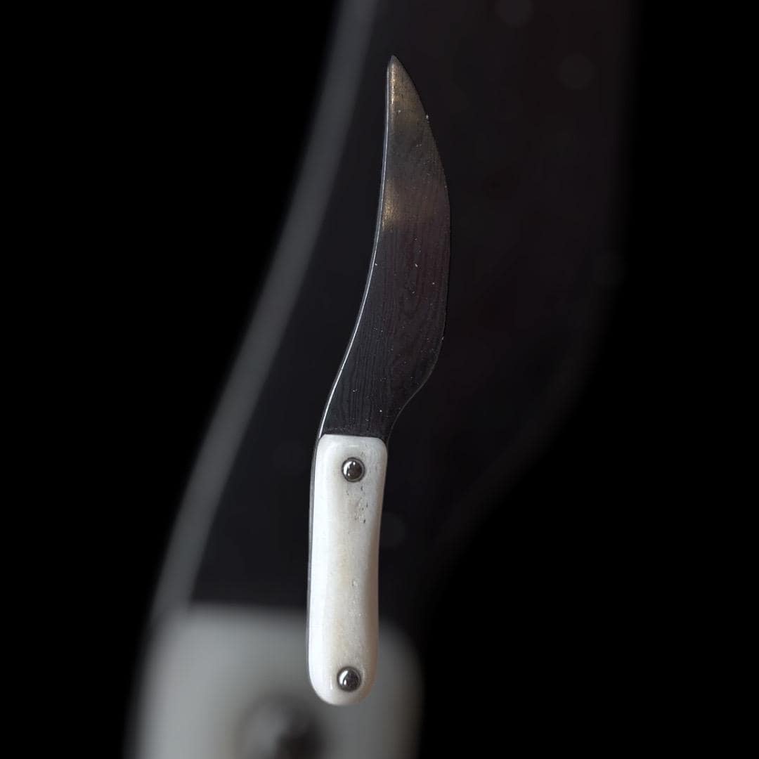 Miniaturmesser mit Knochengriff und Damastklinge, 10cm