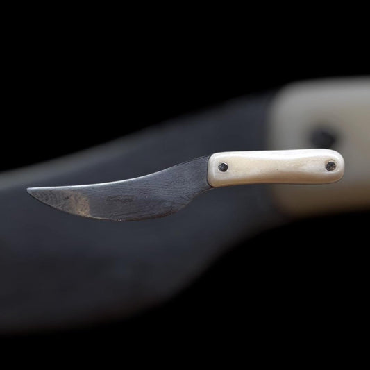 Miniaturmesser mit Knochengriff und Damastklinge, 10cm
