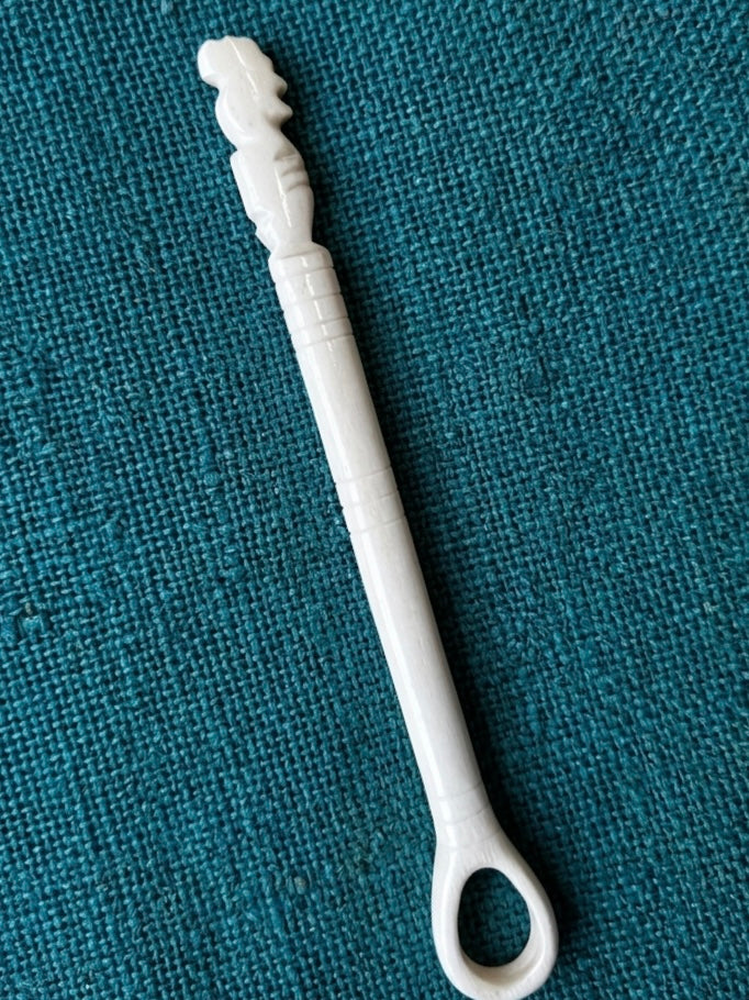 Roman drop spindle / distaff, with rooster decoration - replica made of polished bone