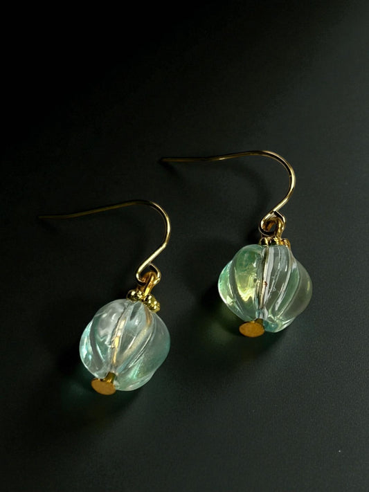 Blaue Melonenperlen-Ohrhänger, eisenzeitlich - römisch, vergoldetes Messing, Glas , vergoldeter antiallergener Edelstahl (Haken), (Kopie) (Kopie)