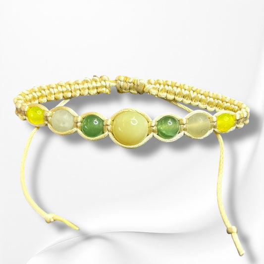 Verstellbares Armband aus Nylon mit hochwertigen Edelsteinen und Glasperlen